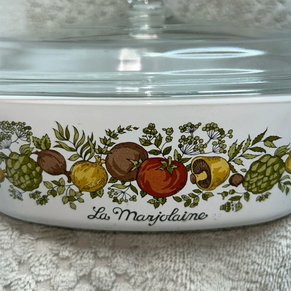 Corningware White Dish with Fruit and‎ Floral Pattern